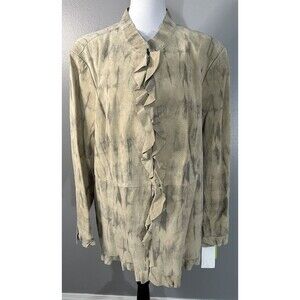 Chi by Falchi Western Ruffle Jacket Tan Gray Suede Womens Plus Sz Coat 3X NWT